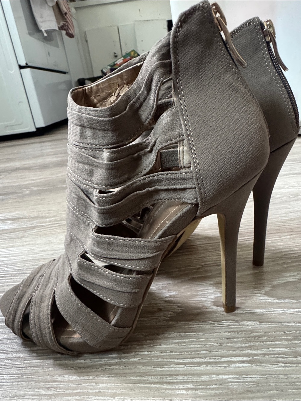 BCBGeneration Brown Multi-Strap Peep-Toe Heels - Picture 3 of 6